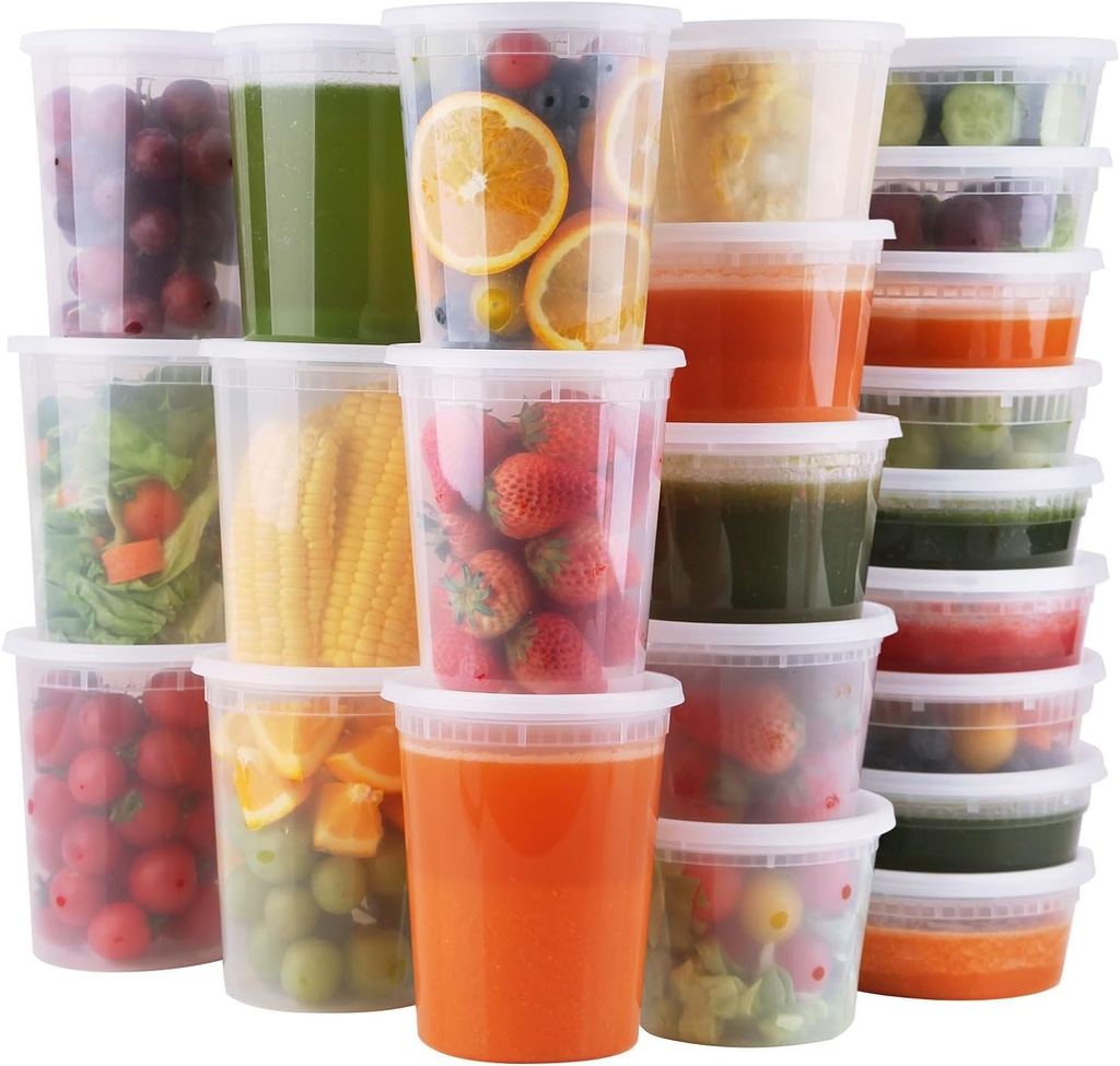 WGCC Deli Containers with Lids 48 Sets- Disposable Soup Containers 8oz, 16oz, 32oz - Plastic Containers with Lids, Food Container Leakproof, BPA Free/Microwave/Freezer/Dishwasher Safe