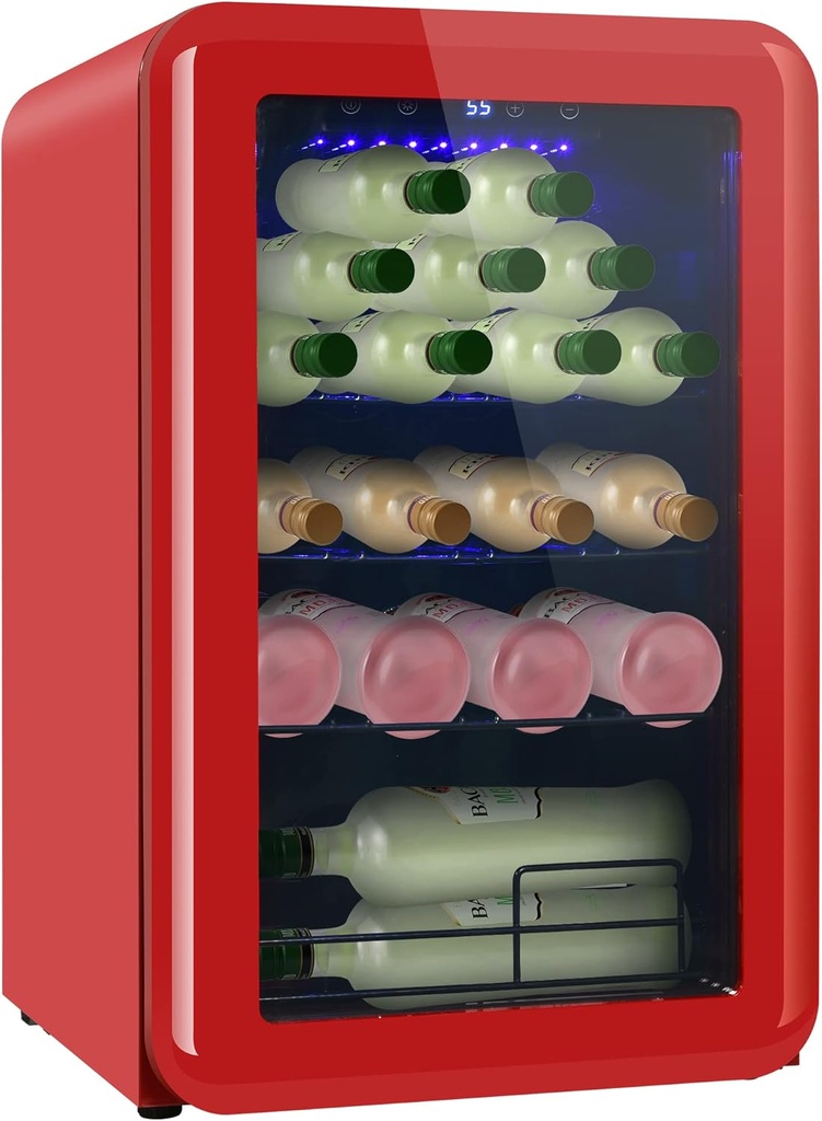 Wine Cooler Countertop Freestanding Wine Cellars Compressor System Champagne Chiller Digital Temperature Control UV-Protective Finish Max Load 24 Standard Bottle (Red)