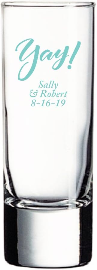 Personalized Color Printed Tall Shot Glass - Yay - Robins Egg Blue - 48 pack
