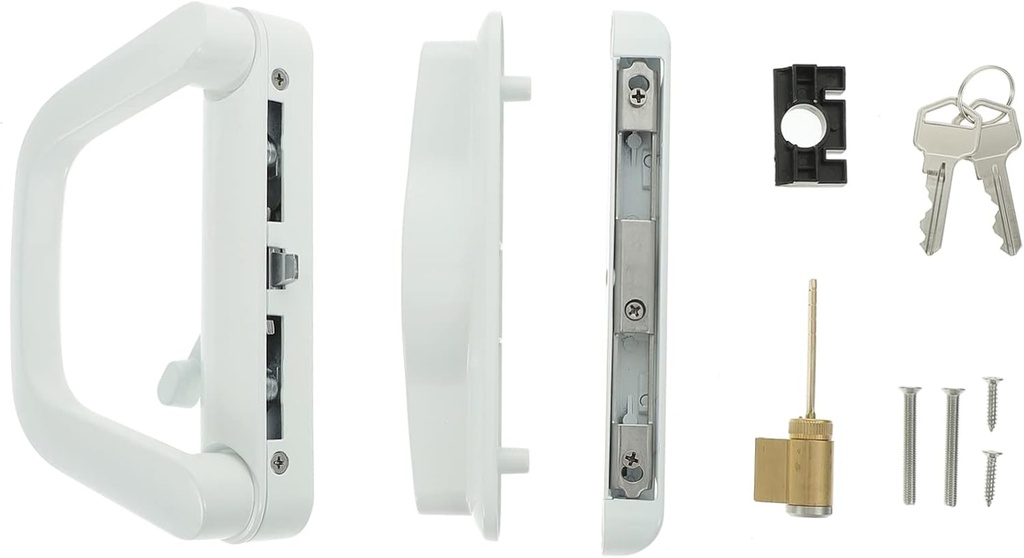 NUOBESTY Sliding Door Handle Lock Set Key Adjustable Patio Door Lock for 1.12-1.38 Inch Thickness Reversible 4.95 Inch Screw Spacing