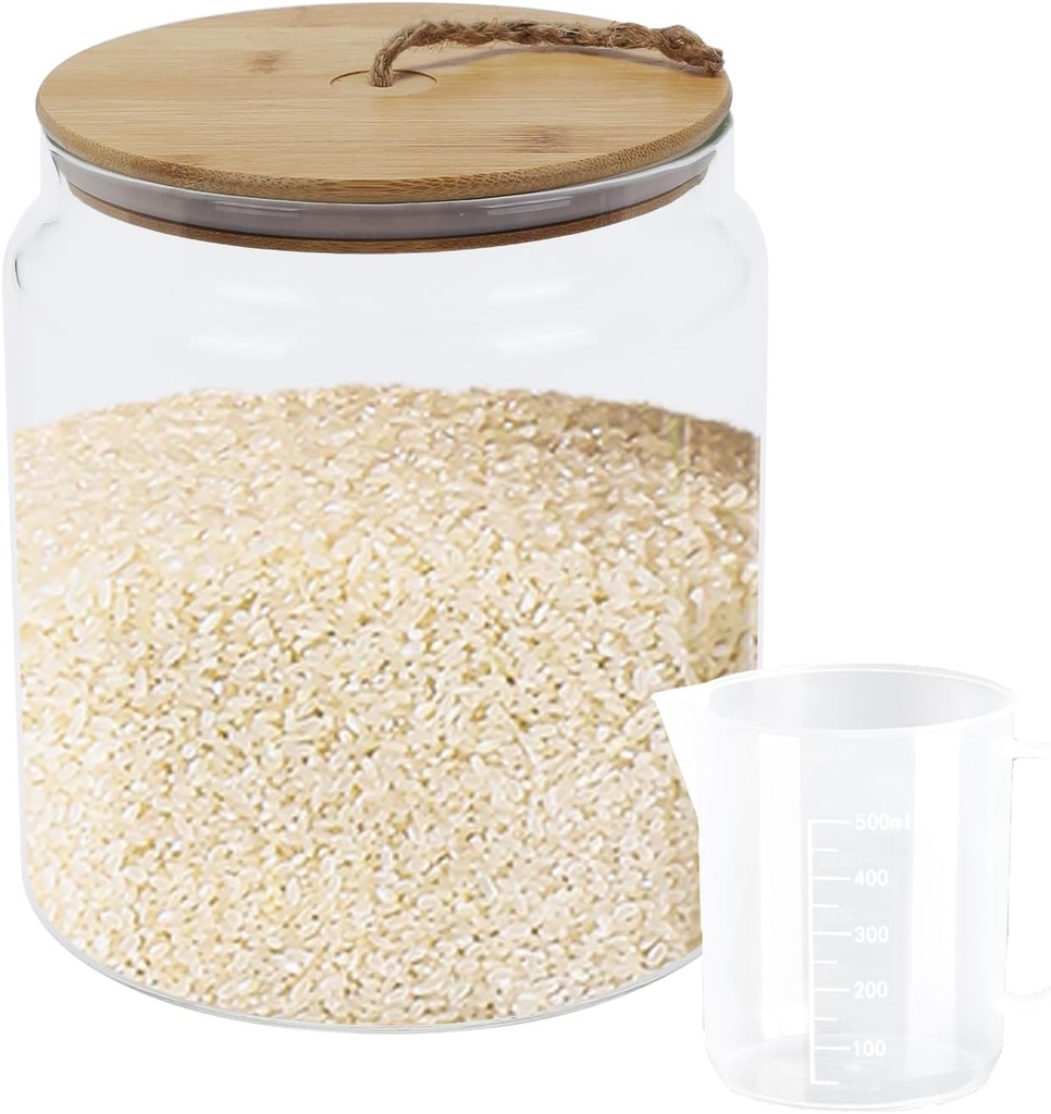 Rice Storage Container,Glass Cereal Dispenser Countertop with Bamboo Lid,Clear Airtight Food Storage Containers,135 Oz (4000ml) Kitchen Food Jars,Pantry Canister for Coffee Bean,Flour Sugar