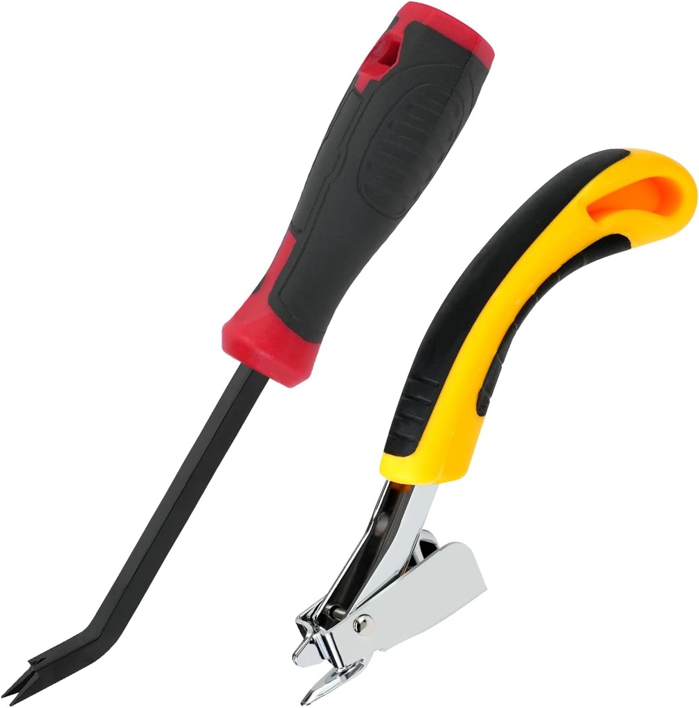 2Pcs Staple Remover, Heavy Duty Staple Remover Tool, Ergonomic Design Staple Puller, Upholstery Staple Remover for Furniture,Floor,Wooden Case, Carpet, Carton(Red & Yellow)