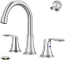 Phiestina Widespread 8 Inch 3 Holes Brushed Nickel Bathroom Faucet，Two Handles Stainless Steel Bathroom Sink Faucet with Metal Pop-Up Drain and Water Supply Lines, WFTY36-BN