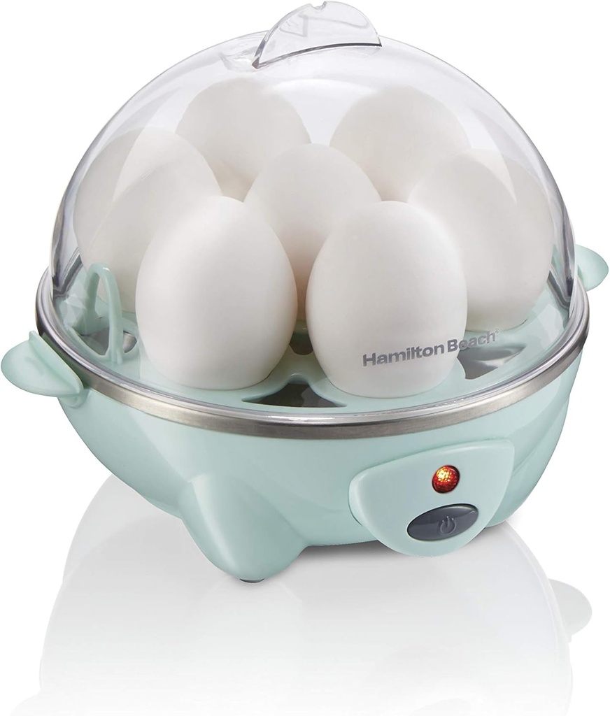 Hamilton Beach 3-in-1 Electric Egg Cooker for Hard Boiled Eggs, Poacher Eggs, Omelet Maker & Vegetable Steamer, Holds 7, Mint (25504)