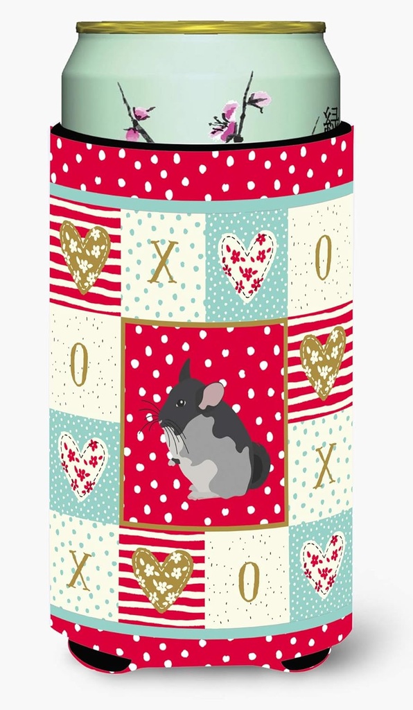 Caroline's Treasures CK5420TBC Black Velvet Chinchilla Love Tall Boy Hugger, Red Can Cooler Sleeve Hugger Machine Washable Drink Sleeve Hugger Collapsible Insulator Beverage Insulated Holder