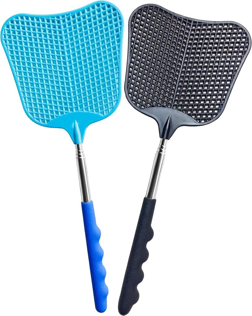 Fly Swatter Heavy Duty Set, with Durable Telescopic Stainless Steel Extendable Handles, for Home, Classroom and Office, 2Pcs, 2 Colors