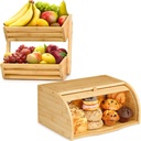 2-Tier Bamboo Fruit Basket & Bamboo Bread Box