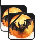 Halloween Bat Pot Holders Set of 2,Heat Resistant Kitchen Potholder Non-Slip Cotton Lining Oven Hot Pads for Microwave Cooking Baking BBQ