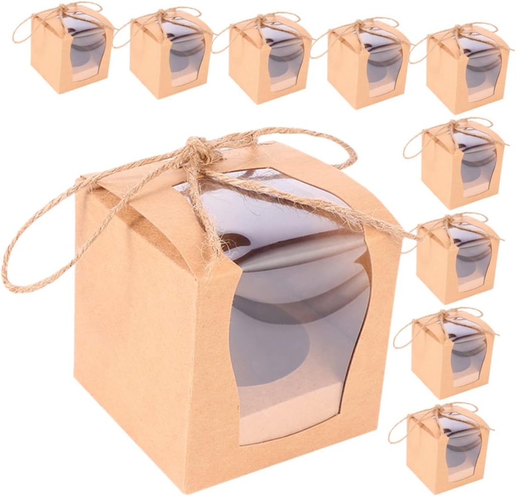 10pcs Muffin Boxes with Window Elegant Paper Cupcake Containers for Birthday and Wedding Favors Convenient Carrying Design for Pastries and Treats