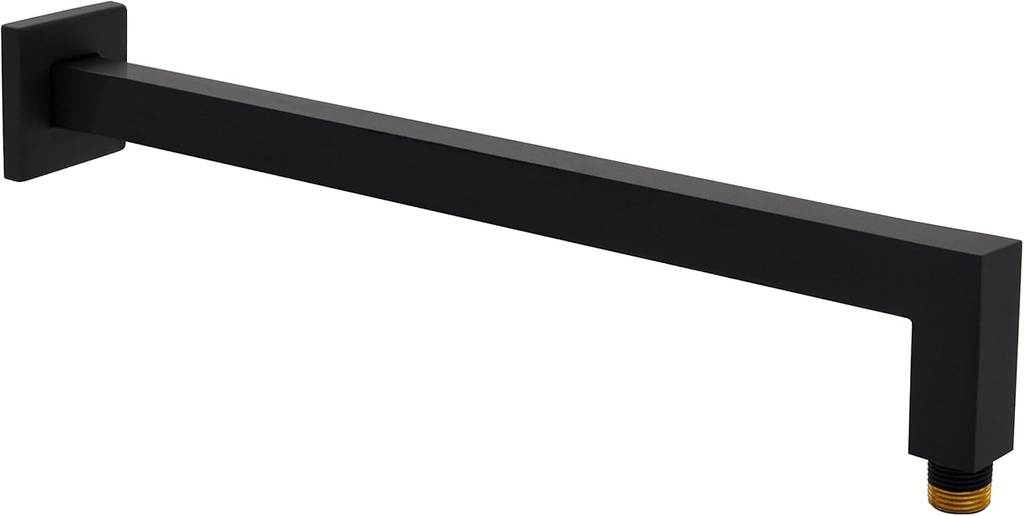 Aquaiaw Square Shower Arm and Anti-Scratch O-Ring Flange, 16 inch, Solid Brass, Soldered 90 Degree Drop, Both Soldered 1/2 NPT Tapered Threads, Wall Rain Shower Head Extension Arm (Matte Black)