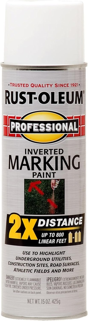 Rust-Oleum 266593 Professional 2X Distance Inverted Marking Spray Paint, 15 oz, White