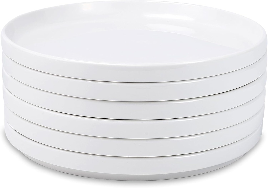 10 inch White Dinner Plates Set of 6, Ceramic Dinner Plates, Round Dessert Salad Plate, Porcelain Plate for Kitchen, Restaurant, Microwave, Oven & Dishwasher Safe, Scratch Resistant