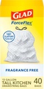 Glad ForceFlex Tall Kitchen Drawstring Trash Bags, 13 Gal, Fragrance Free, 40 Ct (Package May Vary)