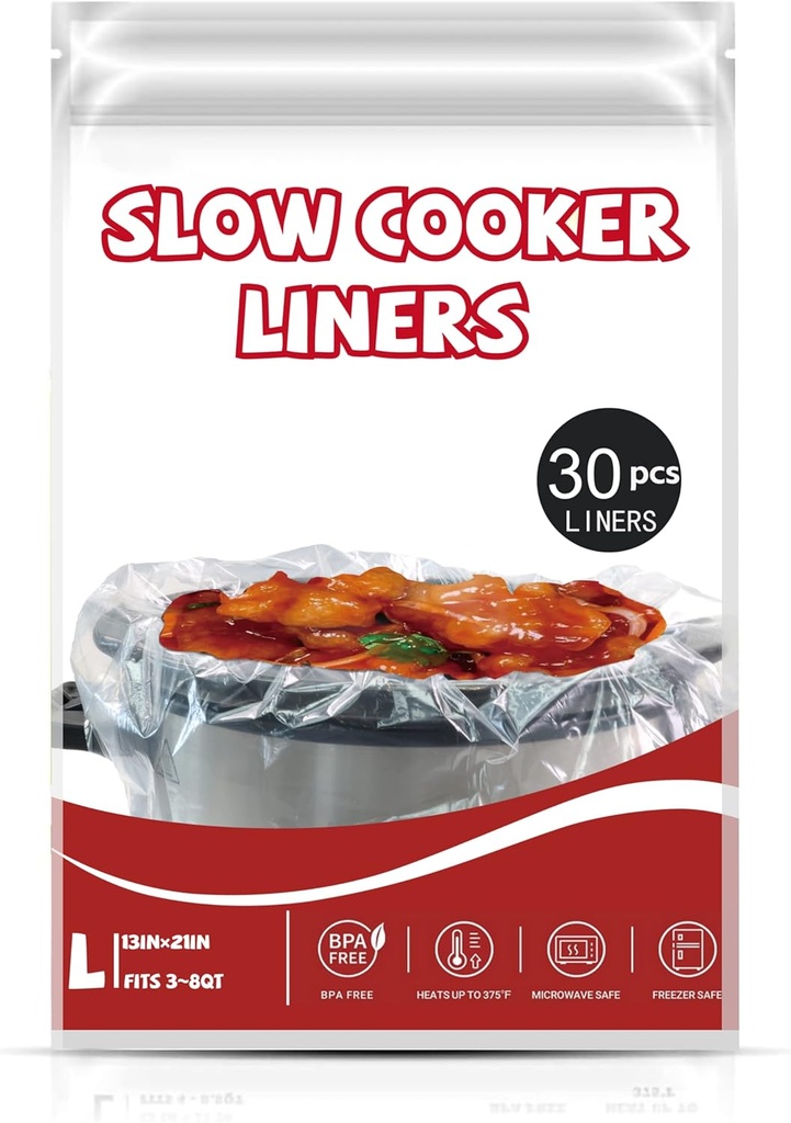 Slow Cooker Liners (30 Liners), 13" × 21" Crock Pot Liners Fit 3-8 Quarts, Disposable Cooking Bags Suitable for Oval & Round Pot, BPA Free,30 count