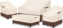 Rileytee Patio Furniture Set Covers, 4 Pcs 600D Heavy Duty 100% Waterproof Outdoor Furniture Cover, Fit Patio Loveseat, Chair and Coffee Table (Beige & Brown)
