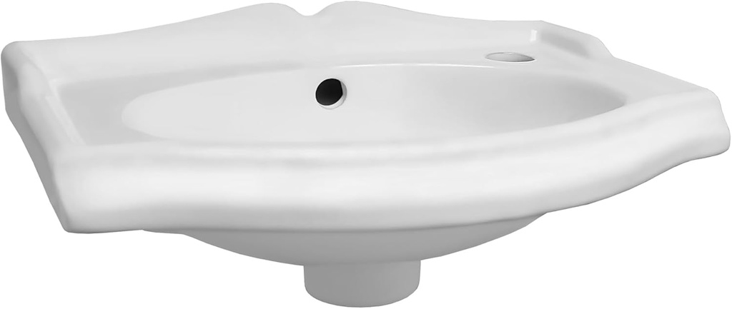 Whitehaus Isabella Collection Small Rectangular Wall Mount Sink, Integrated Oval Bowl, Backsplash, Decorative Trim; Right Hole Faucet Drilling; Color: White