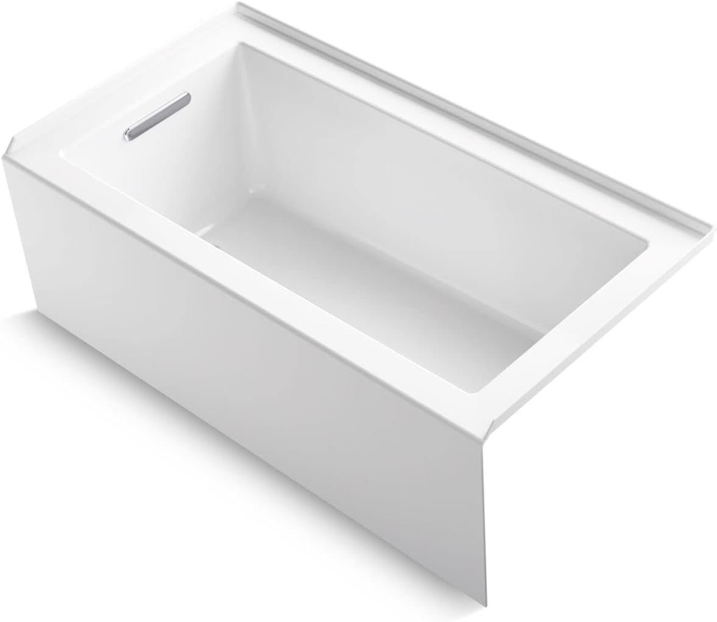 Kohler K-20202-LA Underscore 60" Soaking Bathtub for Three Wall Alcove Installation with Left Drain and 68 Gallon Water Capacity - White