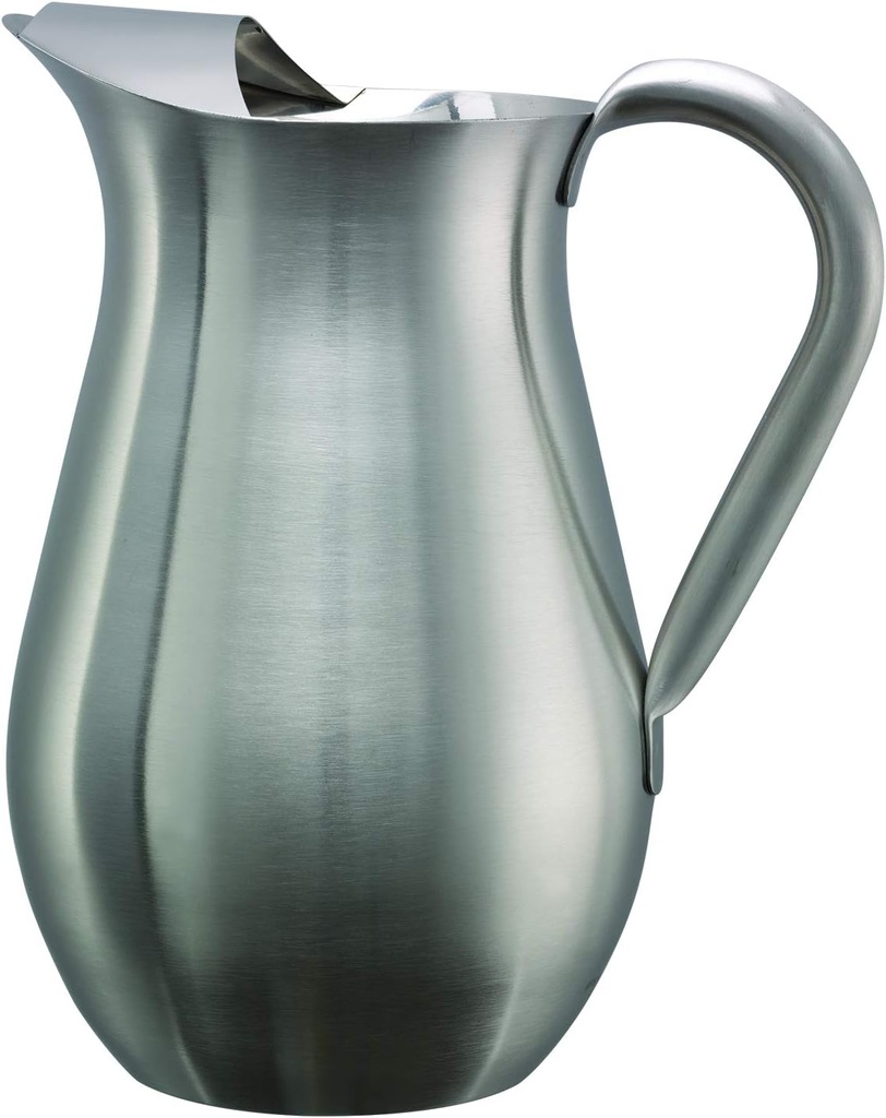 Service Ideas WPB2BS Water and Cold Beverage Pitcher with Built-in Ice Guard, Bell Shaped, 2 Liter (66.6 ounces), Dishwasher Safe, Brushed Stainless Steel