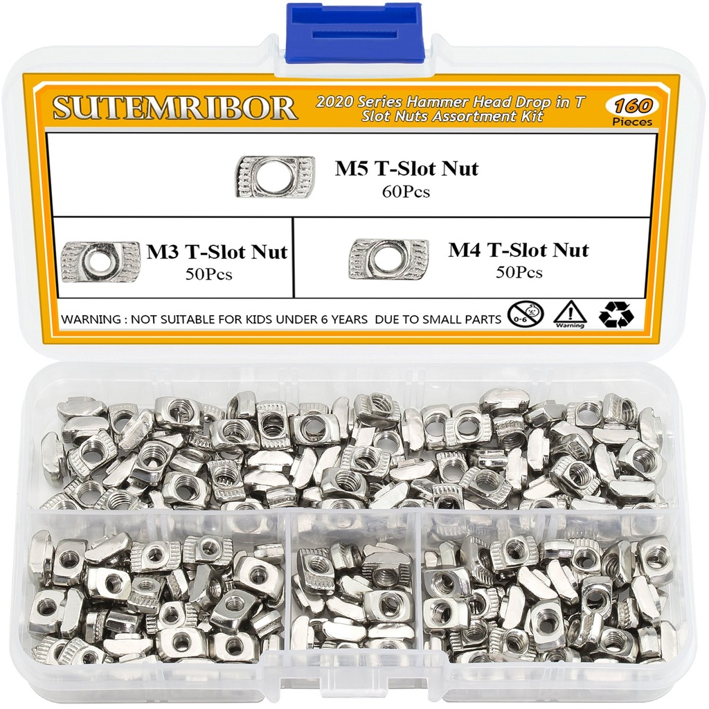 160 Pieces 2020 Series T Nuts, M3 M4 M5 T Slot Nut Hammer Head Fastener Nut for Aluminum Profile