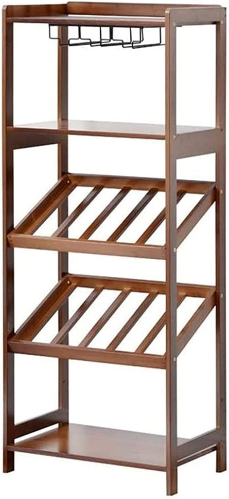 NERDOH Wine Rack Wine Glass Rack Floor Wine Cabinet Wine Rack, 5 Layers of Solid Wood with Goblet Holder Wine Display Rack Suitable for Wine Cellar Restaurant,A