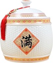 Chinese Ceramic Rice Bucket, Large Grain Dispenser, Food Storage Container with Lid, Sealed Rice Storage Jar for Noodles Rice Snacks(30x36cm(12x14inch), D)