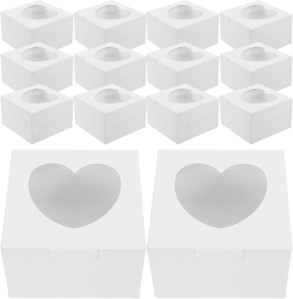 Mini Individual White Cupcake Box with Heart Shaped Window, 25pcs Small Single Favor Bakery Candy Paper Box Container for Mini Cake Cupcake Cookie Dessert Pastry Wedding