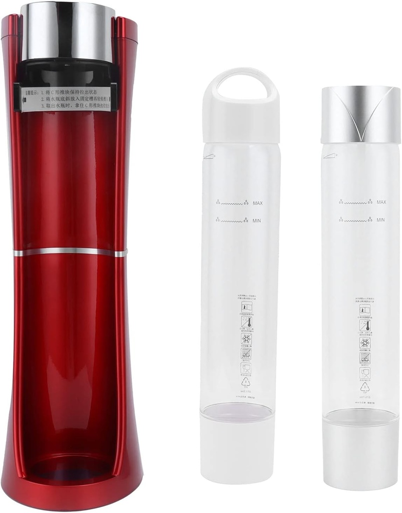 Portable Sparkling Water Maker, Commercial Soda Machine, Red Stainless Steel Design, Detachable Water Box for, One Button Operation, No Electricity Needed, Includes