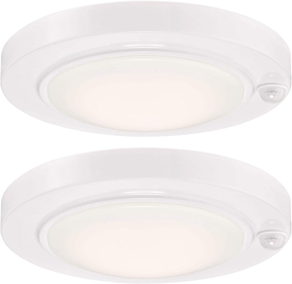 GRUENLICH LED Motion Sensor Flush Mount Ceiling Lighting Fixture, 8.7 Inch 11.5W 890 Lumen, Metal Housing, ETL Rated, 2-Pack, White Finish-3000K