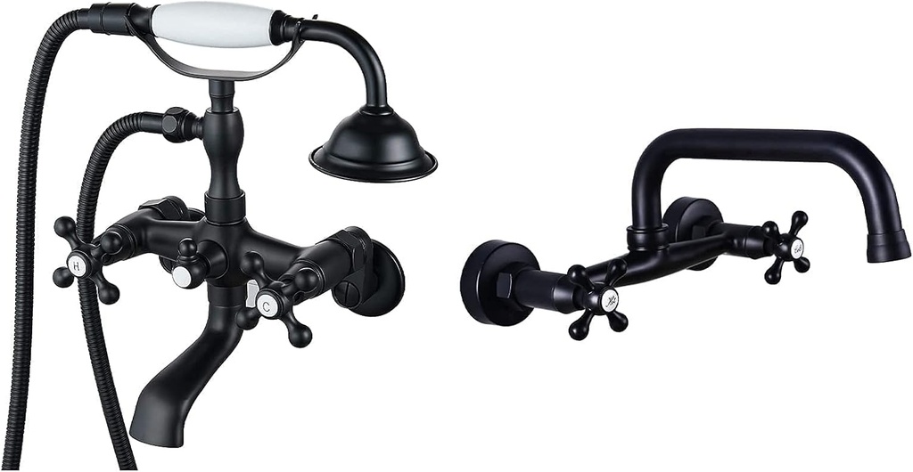 Clawfoot Bathtub Faucet Double Cross Handle with 3-3/8 Inch Center Kitchen Faucet 8’’ Center 9’’ Spout Reach 2 Cross Handle Victorian Kitchen Sink Faucets