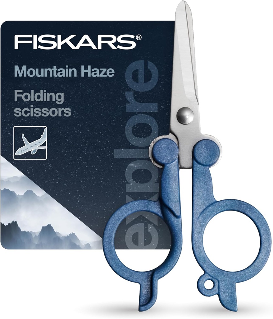FISKARS Folding Travel Scissors - TSA-Compliant and Portable - Stainless Steel Blades and Blue Handles
