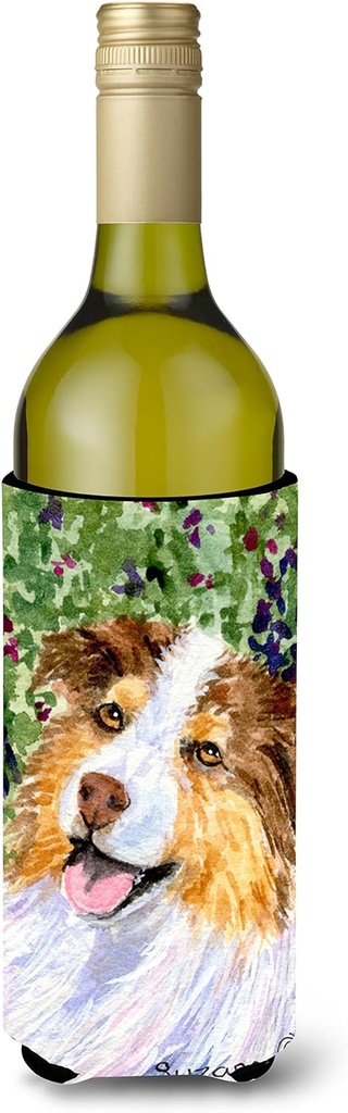 Caroline's Treasures SS8819LITERK Australian Shepherd Wine Bottle Hugger Bottle Cooler Sleeve Hugger Machine Washable Collapsible Insulator Beverage Insulated Holder