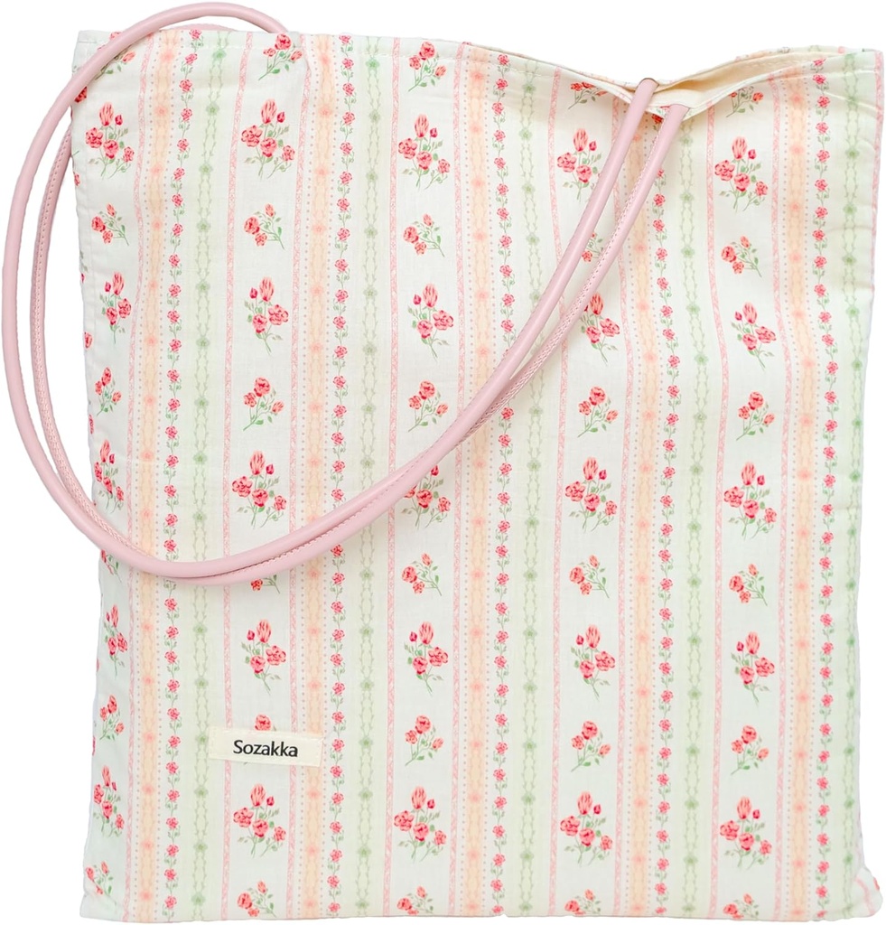 Tote Bag for Women with Pattern Cute Travel Reusable Grocery Shopping Bag for Work Beach Travel and Shopping Grocer,Gifts (Striped Floral A)