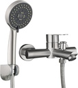 Tecmolog Wall Mount Bathroom Faucet Set Stainless Steel Bathtub Faucet with Handheld Shower and Hose Brushed Nickel, SNA516F3