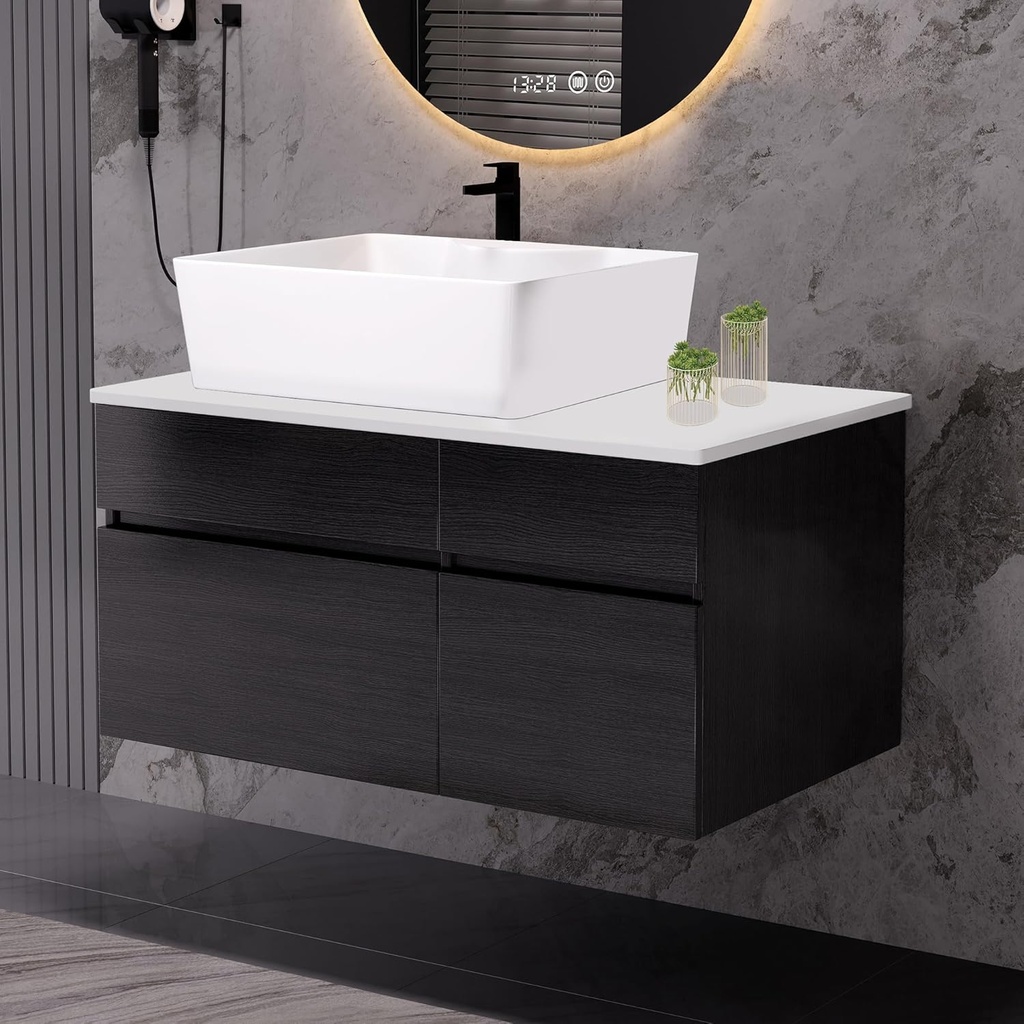 31.5 Inch Bathroom Vanity with Sink Combo, Floating Bathroom Vanity, Modern Wall Mount Cabinet with Ceramic Integrated Sink