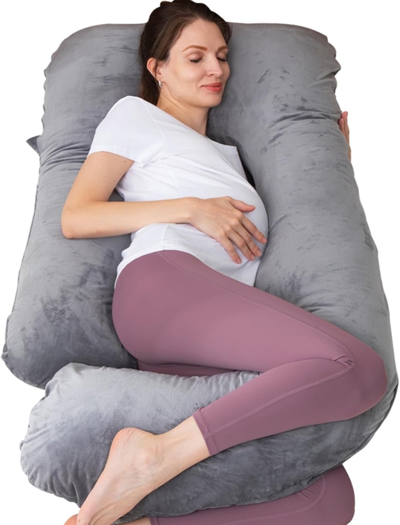 MOON PINE Pregnancy Pillow, U Shaped Full Body Pillow for Maternity Support, Sleeping Pillow with Cover for Pregnant Women (Dark Grey)