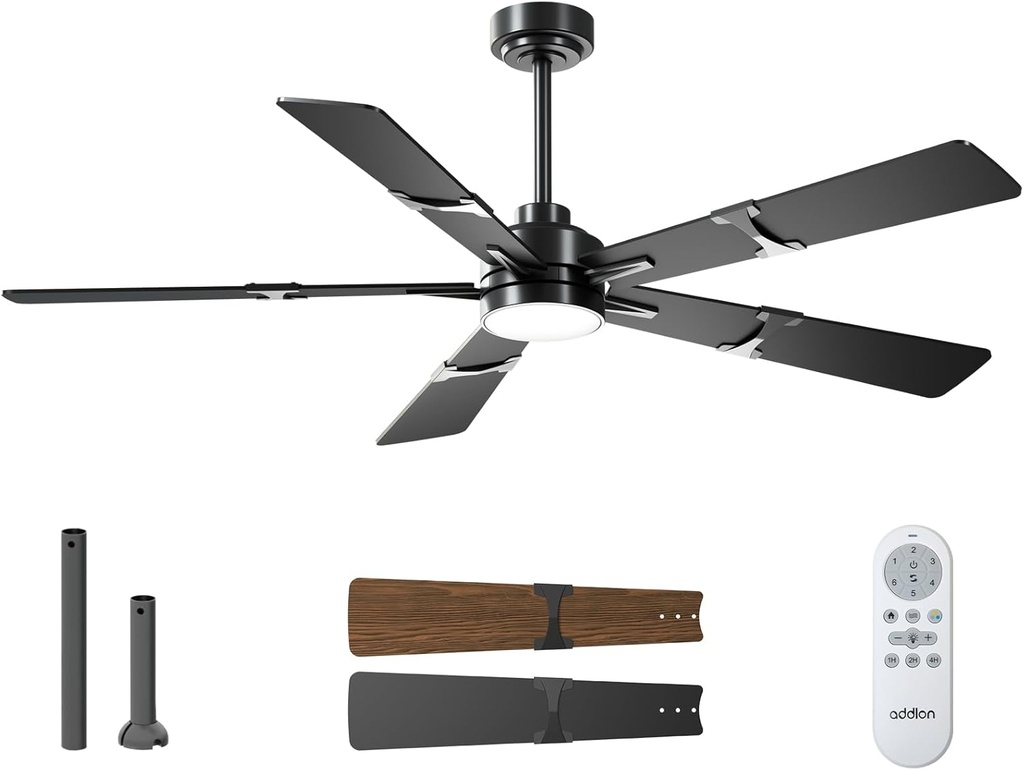 addlon Ceiling Fans with Lights, 60 inch Black Ceiling Fan with Light and Remote Control, Reversible, 3CCT, Dimmable, Noiseless, Large Ceiling Fan for Bedroom, Farmhouse, Indoor/Outdoor Use