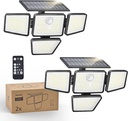 Philips Solar Security Light Outdoor, 196 LED Wall-Mounted Flood Light w/PIR Motion Sensor, 3 Modes, 4 Adjustable Heads Solar-Powered Floodlights with Remote Control, IP65 Waterproof 2PK