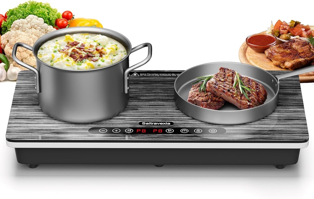 Double Induction Cooktop, 1800W Portable Electric Stove, 18 Inch Sensor Touch Electric Cooker Hot Plate, 5.91" Heating Coil, Child Lock, 8 Power Levels, 110v Outlet Plug with Glass Surface