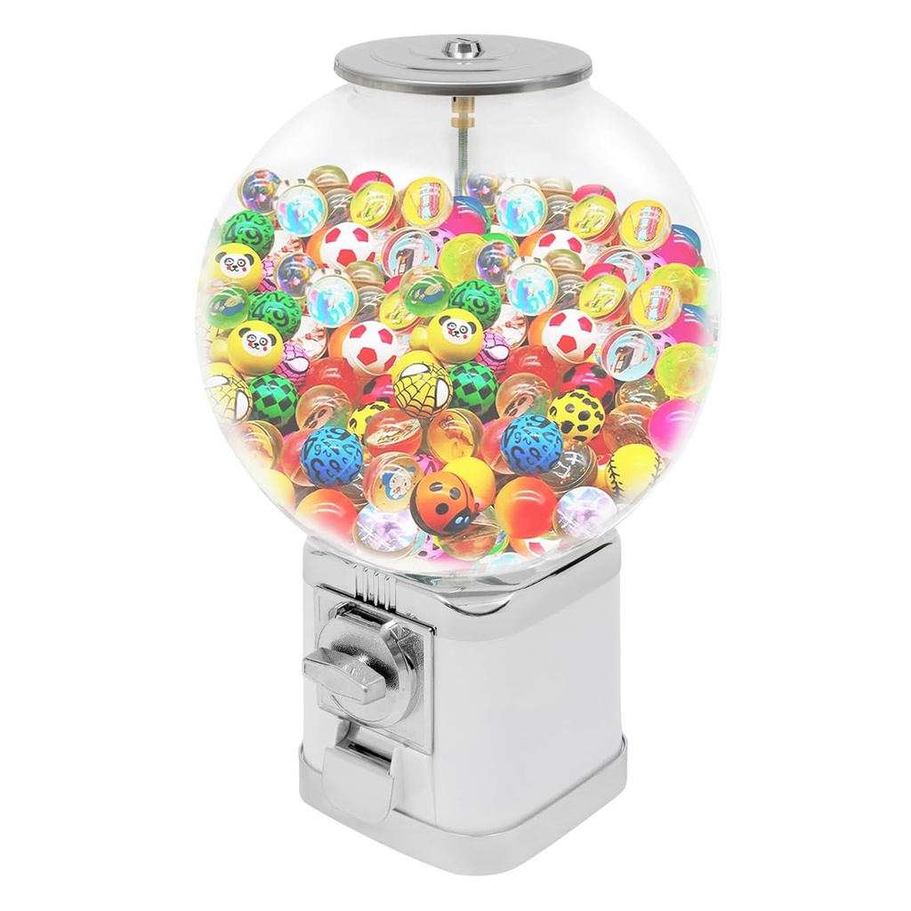 Vending Machine, 19.68" Twister Ball Dispenser Machine Bubble Gumball Machine Large Capacity Toy Vending Machine, Lockable Spherical Freestanding for 1.26" Ball, 1 Dollar Coin, Candy (White)
