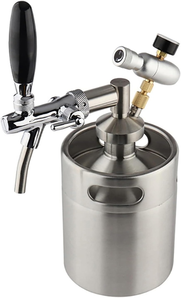 Mini keg 5l,Pressurized Beer Keg System Stainless Steel Mini Growler Keg Adjustable Beer Tap Faucet Premium CO2 Charger Kit