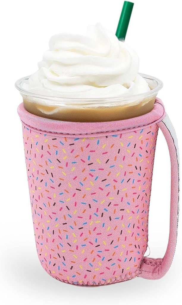 GoCuff Iced Coffee Sleeves Reusable Neoprene Insulator With Handle for Iced Coffee Cups, Cold Beverage Compatible For Soda, Latte, And Other Coffee Cups – Sprinkles (Small 16oz)