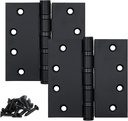 Stainless Steel Matte Black 4 inch Door Hinges,Interior Door Hinge，Heavy Duty Exterior Door Hinges，Ball Bearing Hinges ，4" (101mm) x 4" (101mm) Outer Door Hinge，Square Corners,2 Pack