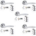 5 Set Internal Satin Chrome Lever on Rose Solid Brass Door Handles Latch & Hinges Bell
