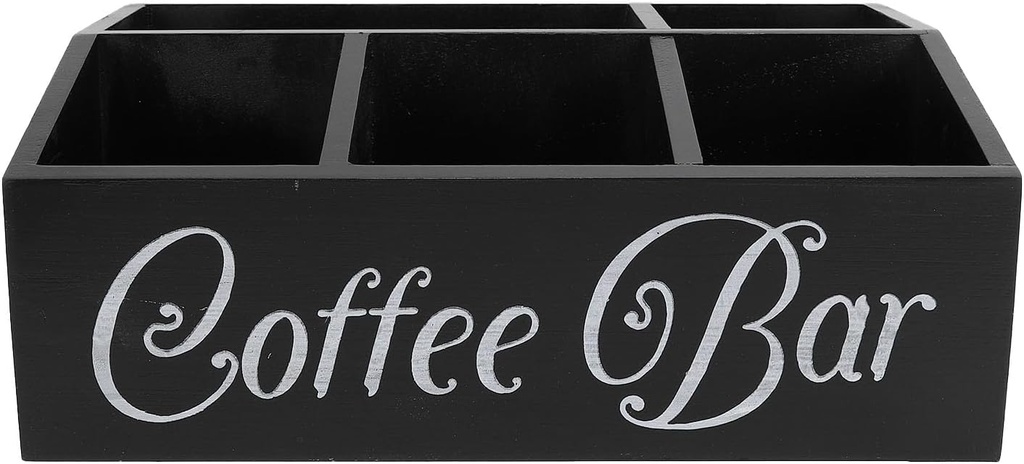Pilipane Coffee Station Organizer Wooden Coffee Pods Holder Storage Basket 5 Compartments Black Countertop Organizer for Kitchen Office Dining Room