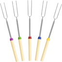 5 Pack Marshmallow Roasting Sticks Set, Extendable 32in Long Metal Barbecue Skewers with Wooden Handle, for Marshmallow, Hot Dogs, Camping, BBQ, Grill