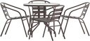Flash Furniture TLH-072RD-017CBZ4-GG Lila 31.5'' Round Glass Table with 4 Metal Aluminum Slat Stack Chairs, Bronze