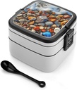 Bento Lunch Box for Women Lunch Containers for Adults Stones on Beach Double Layered Lunchbox Large Capacity Bento Box with Cutlery for Work Picnic Camping Travel
