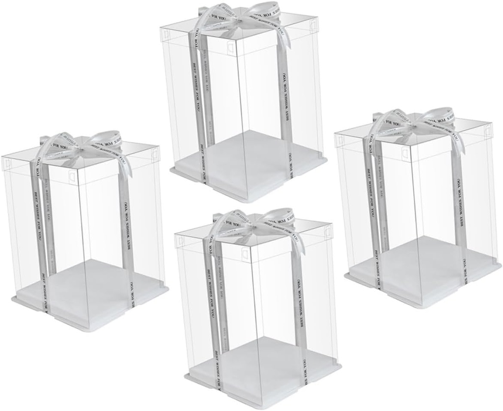 Healifty 4 Pcs Transparent Cake Boxes Clear Plastic Containers for Birthday Cakes Food Safe Storage with High Walls for Sweets and Party Favors