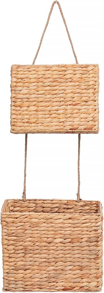 YAHUAN Woven Water Hyacinth Hanging Basket 2-Tiered Rectangular Storage Baskets Over the Door Organizer Hanging Organizer Hanging Wall Basket for Home,Kitchen,Garden, Office (Rectangular)