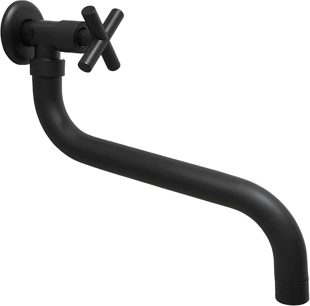 Single Cold Wall Mounted Faucet 360° Swivel Garden Sink Water Tap Black Cross Handle Longer Outdoor Mop Faucets G1/2 (10.24 in)